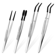 4 Pcs Tweezers with Rubber Tips Set - PVC Coated Precision Tweezers for Craft...
