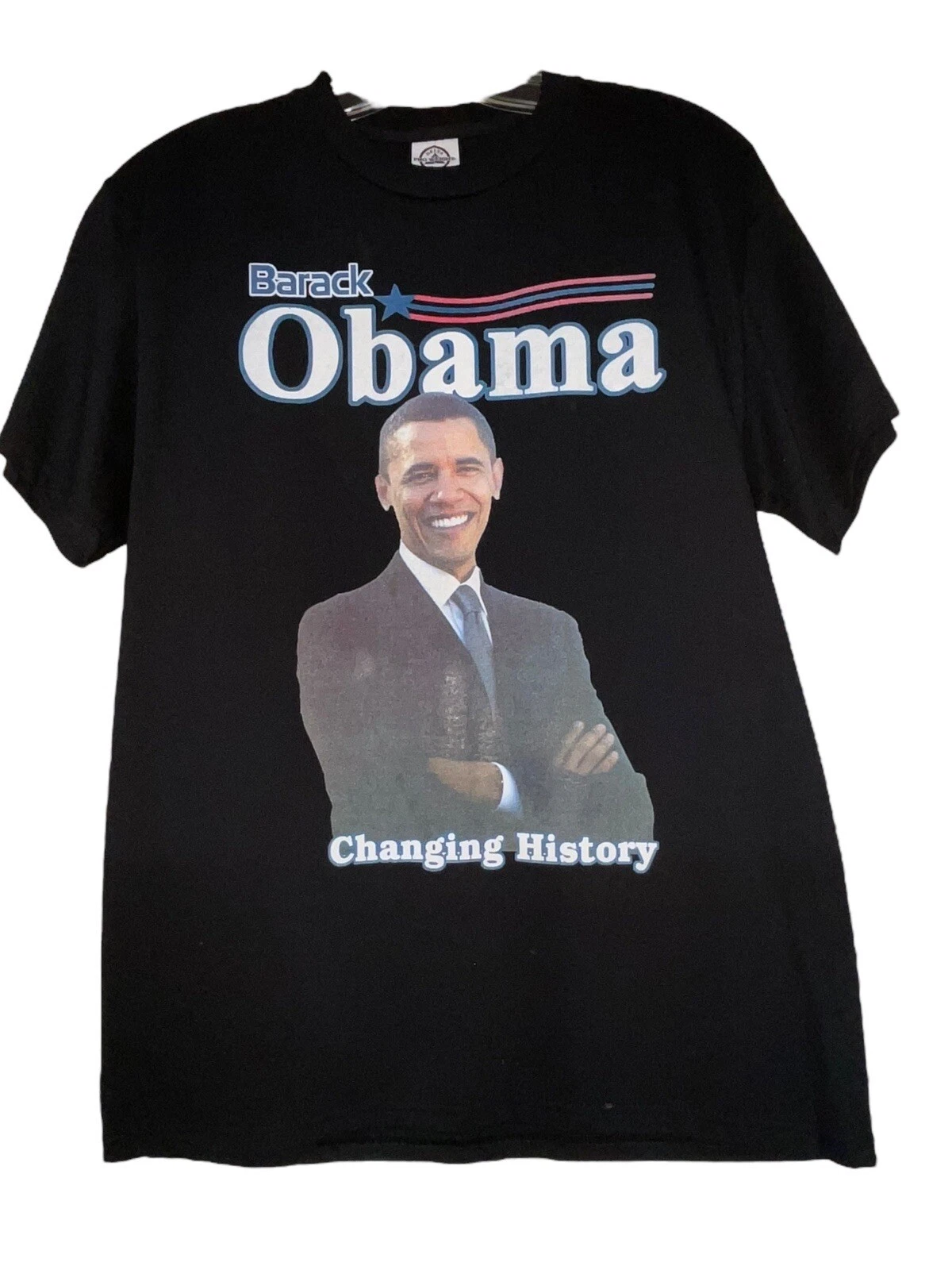 Delta Barack Obama Cotton T-shirt Adult Black Short Sleeve Graphic- Size Medium