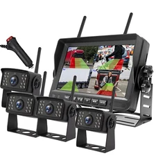 Digital Wireless 7'' Quad DVR Monitor 4x 1080P BSD AI Backup Cameras For Truck