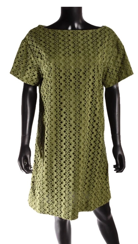 Abito a tubino KATE SPADE New York in cotone con occhielli taglia 10 verde oliva