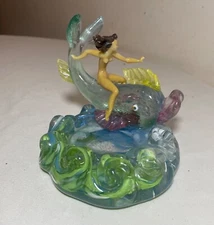 rare antique hand blown Murano Italian nude dolphin lady glass sculpture ashtray