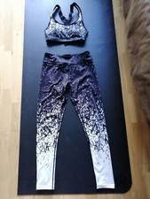 Reebok iconic bra/legging set, black/white, small, good condition, pretty design