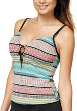 Red Beattie Bleu Women`s Printed Plunging Swim Top Separates Blue 8