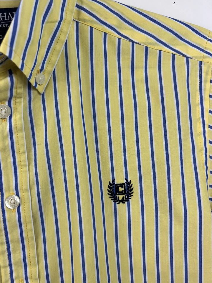 Chaps Dress Shirt Youth Boys Sz M(10-12) Yellow Blue/White Stripe Long Sleeve - Image 4 of 4