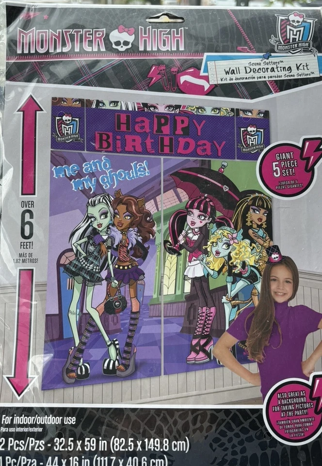 Monster High WALL BANNER 5 Piece Set 6ft DECORATING KIT Party Supplies - Image 3 of 4