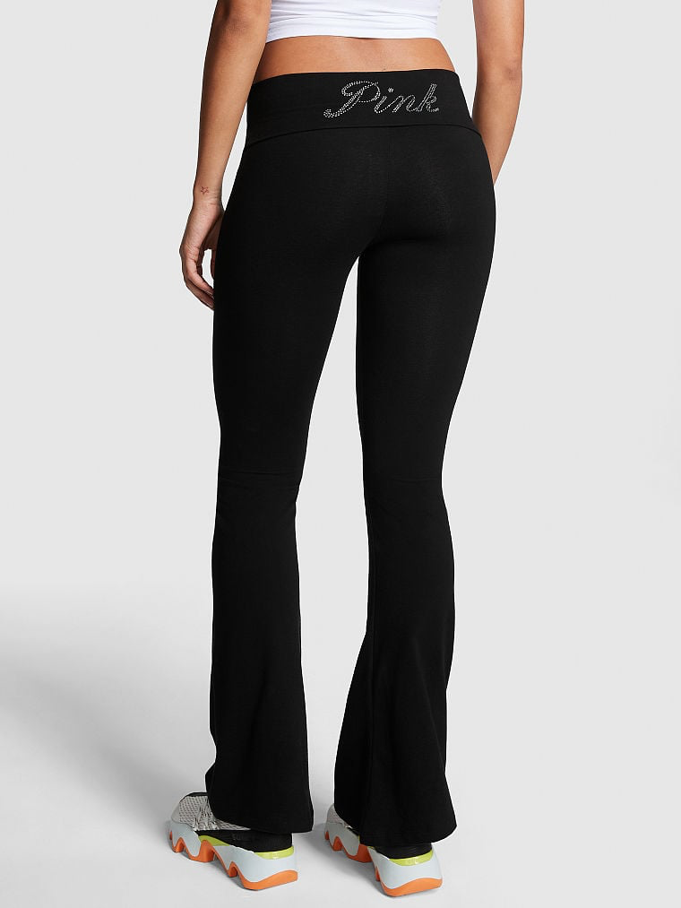 Victoria's Secret PINK Cotton Foldover Flare Leggings Black Small