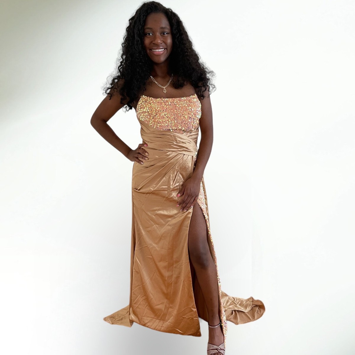 Mermaid Slit Satin Evening Dress Sparkly Stretch Formal Wedding Gown with  Train | eBay