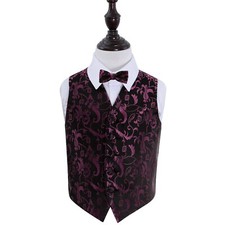 Purple & Black Woven Floral Boys Wedding Waistcoat And Bow Tie Set by DQT