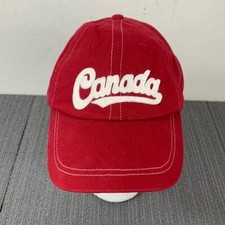 Canada Script Baseball Hat Strapback Cap Red White Felt Unisex Adjustable
