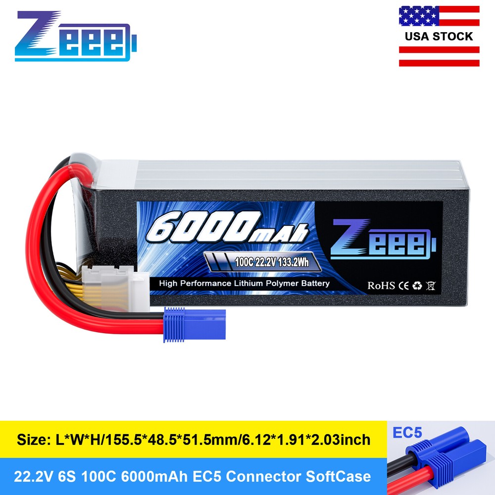 Zeee 22.2V 100C 6000mAh 6S Lipo Battery EC5 for RC Car Quadcopter Airplane Heli