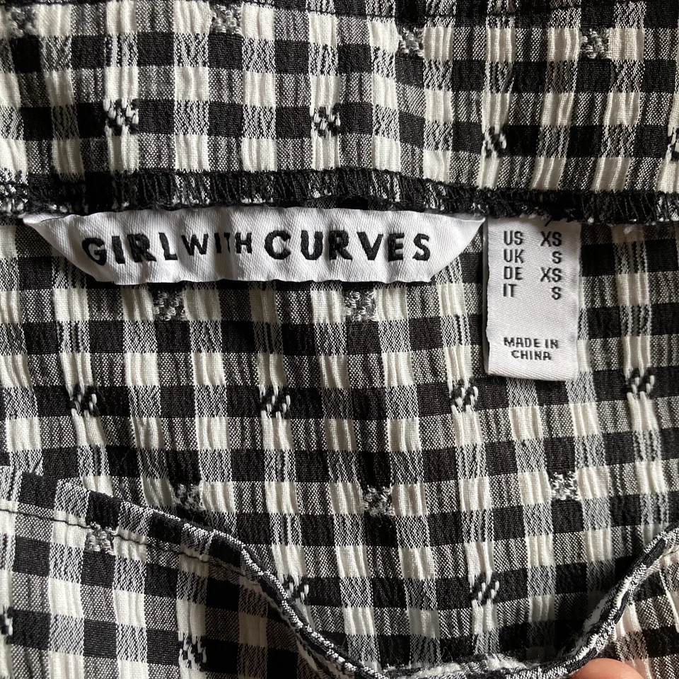 Girl With Curves Blouse Gingham Check Ruffle Sleeve Women Plus-XS Black White - Image 3 of 4
