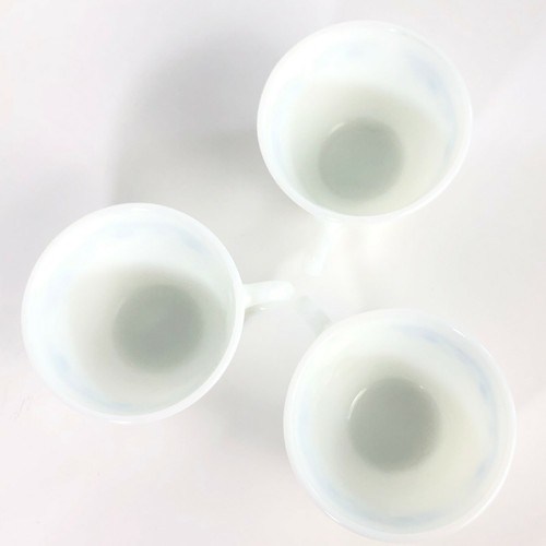 Vintage Pyrex Milk Glass Mugs Morning Blue Pattern Set of 3 - Picture 11 of 12