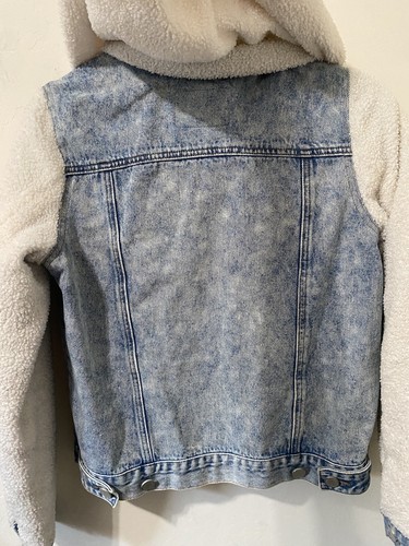BlankNYC Jean Jacket - Extra Small Faux Sherpa Sleeves Hooded Button - Picture 17 of 17