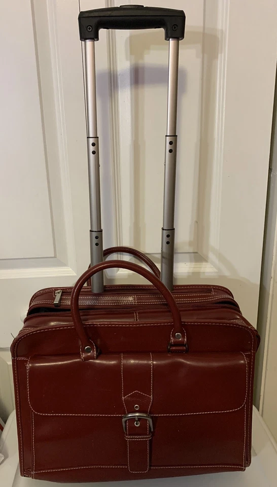 Franklin Covey Rolling Leather Briefcase Carry Travel Bag Laptop Burgundy - Image 2 of 4