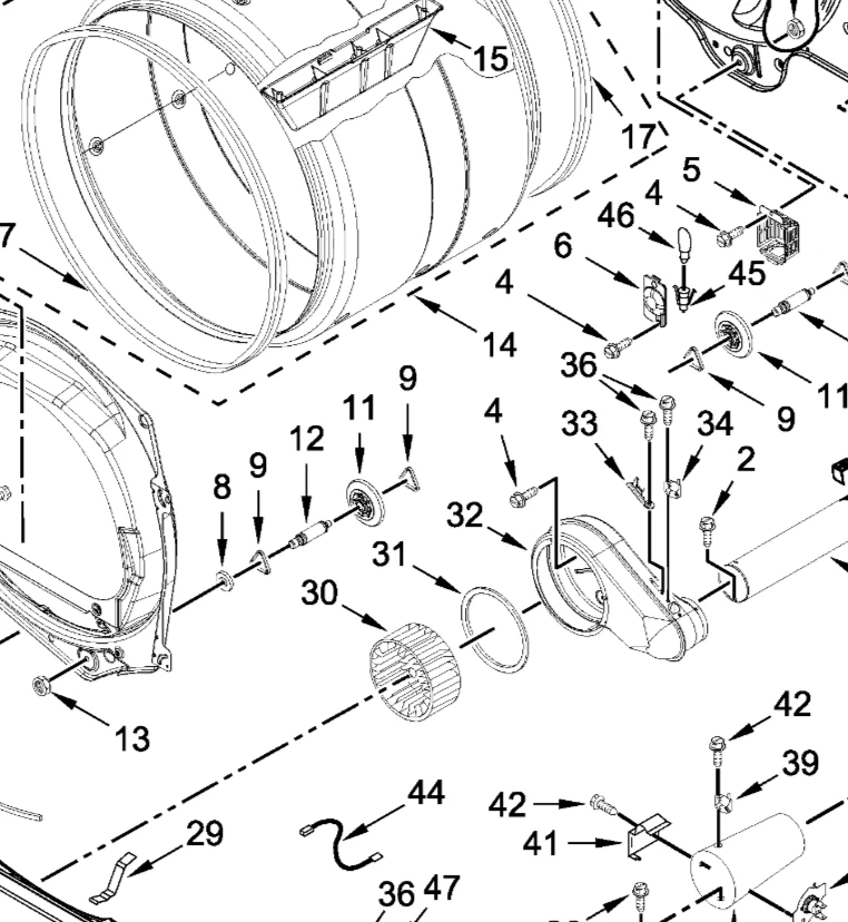 Secador de gas Maytag: tuerca de rodillo de tambor: derecha (3934666 / WPW10080210) {N2215} Foto 3 de 4