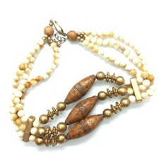 Original Vintage Choker Necklace Collar Natural Shades Beads Statement NOS Gift