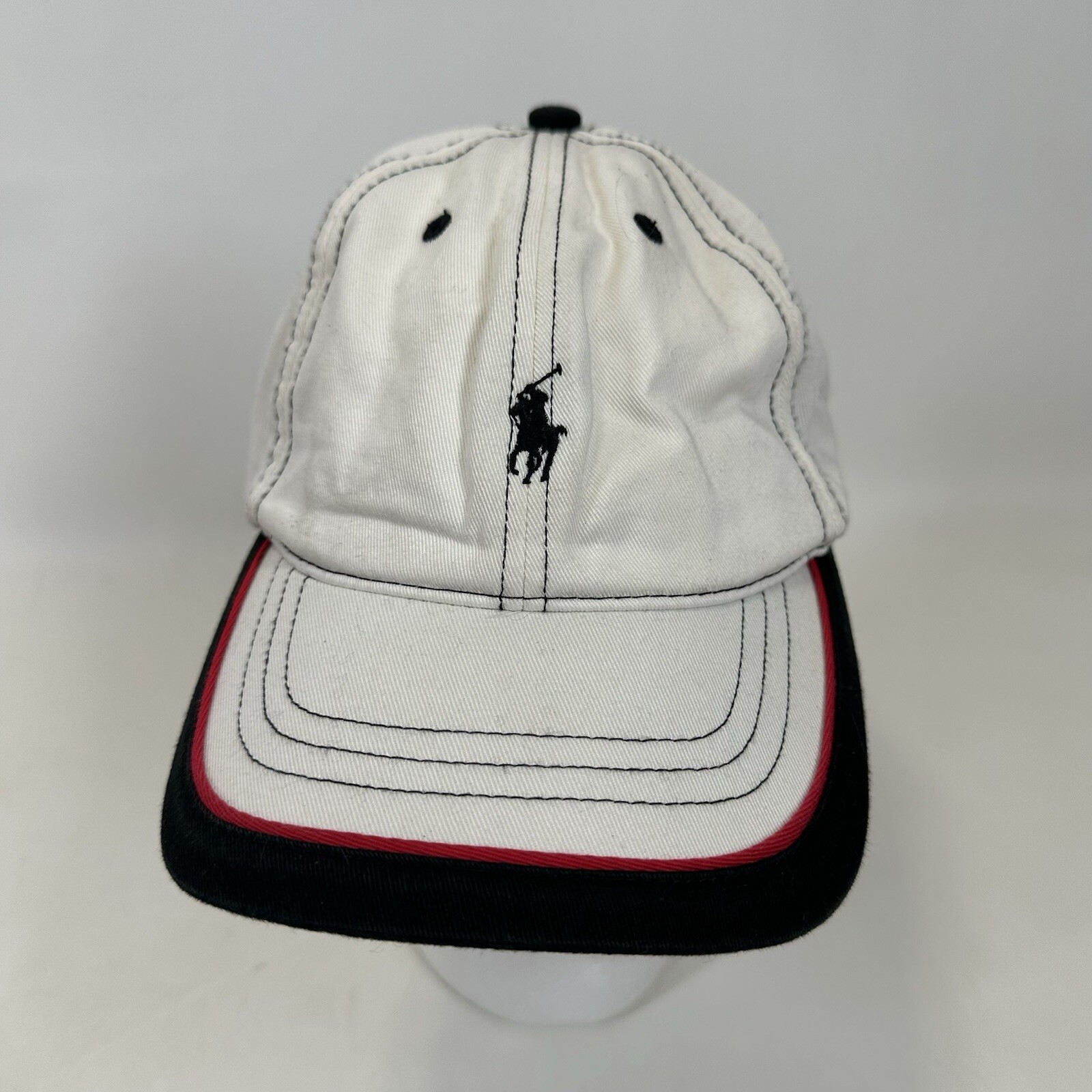 Cappello Polo Ralph Lauren uomo cinturino fibbia posteriore bianco nero pony logo berretto vintage