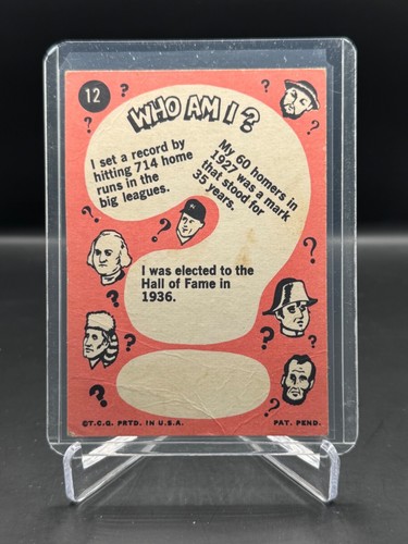 1967 TOPPS! BABE RUTH! WHO AM I? #12 MULTIPLE CREASES - GREAT COLOR - Picture 2 of 2