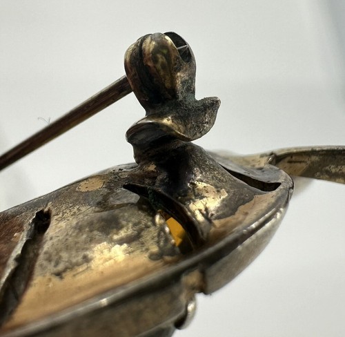 Marcel Boucher Sterling Silver Leaf Brooch Signed Phrygian Cap Vermeil Gold MB - Picture 5 of 15