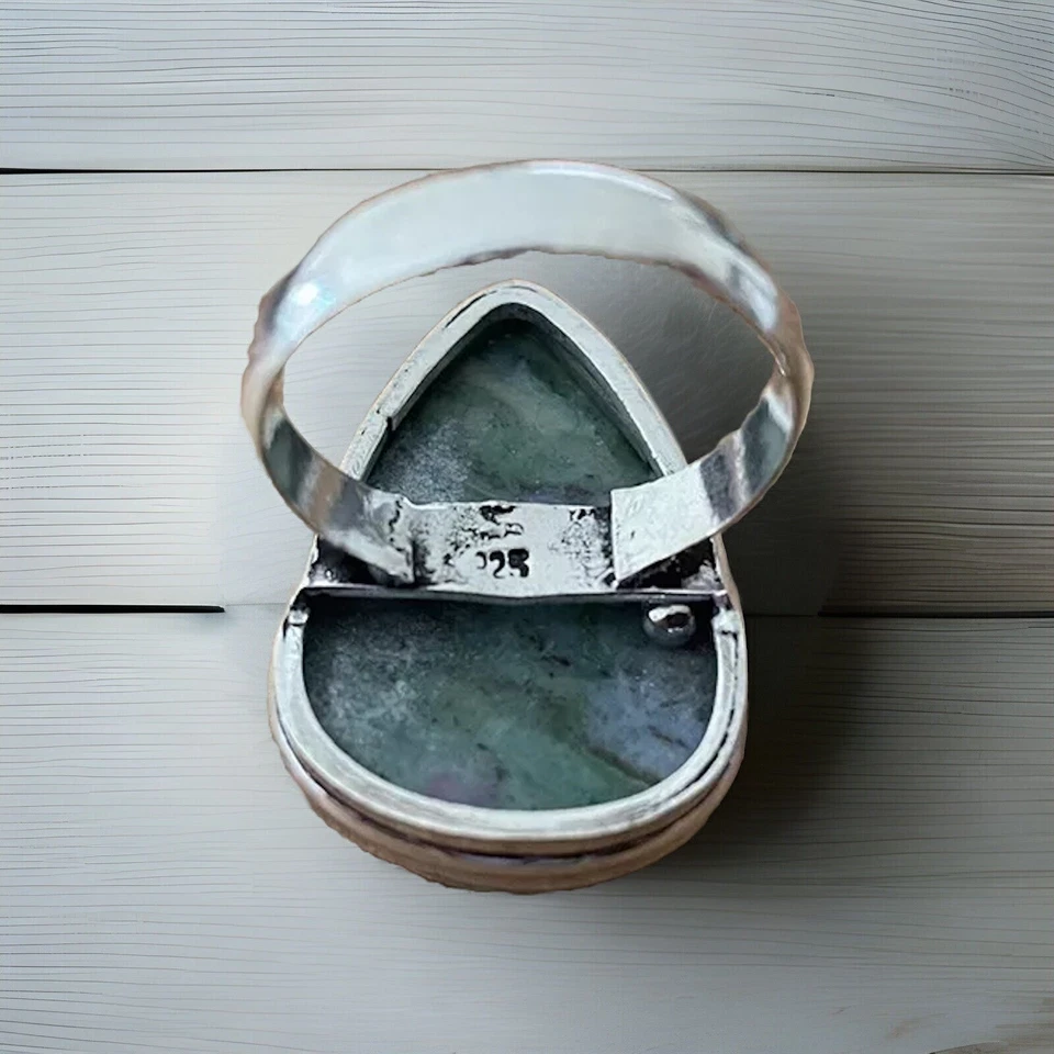 Anillo de piedras preciosas fucsita rubí talla 9 - chapado en plata de ley 925 - nuevo Foto 4 de 4