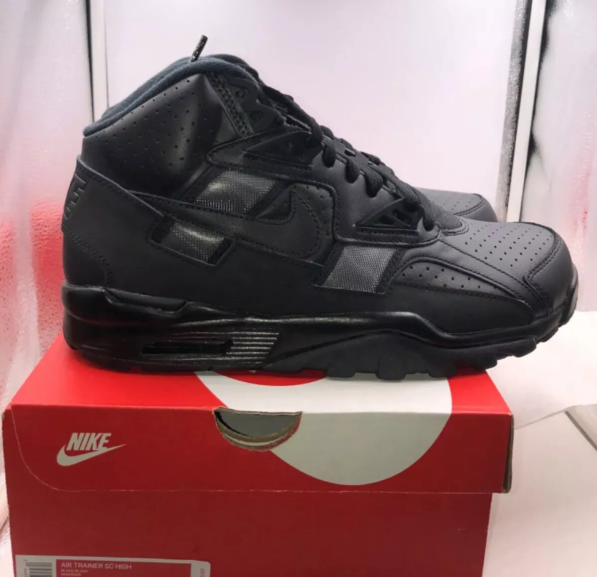 Nike Air Trainer SC High Sz 8.5 Triple Black Raiders Bo Jackson W Receipt