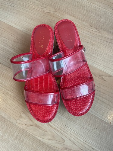 red dkny platform sandals