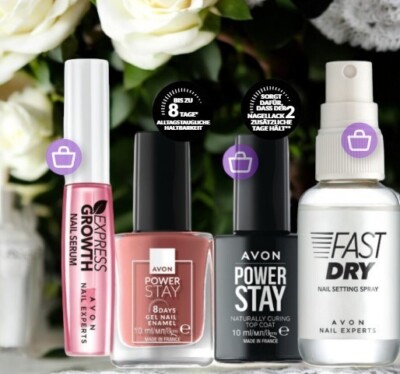 Avon Power Stay Nagelpflege Set Setting Spray Nagellack Nagel Serum Top Coat Top