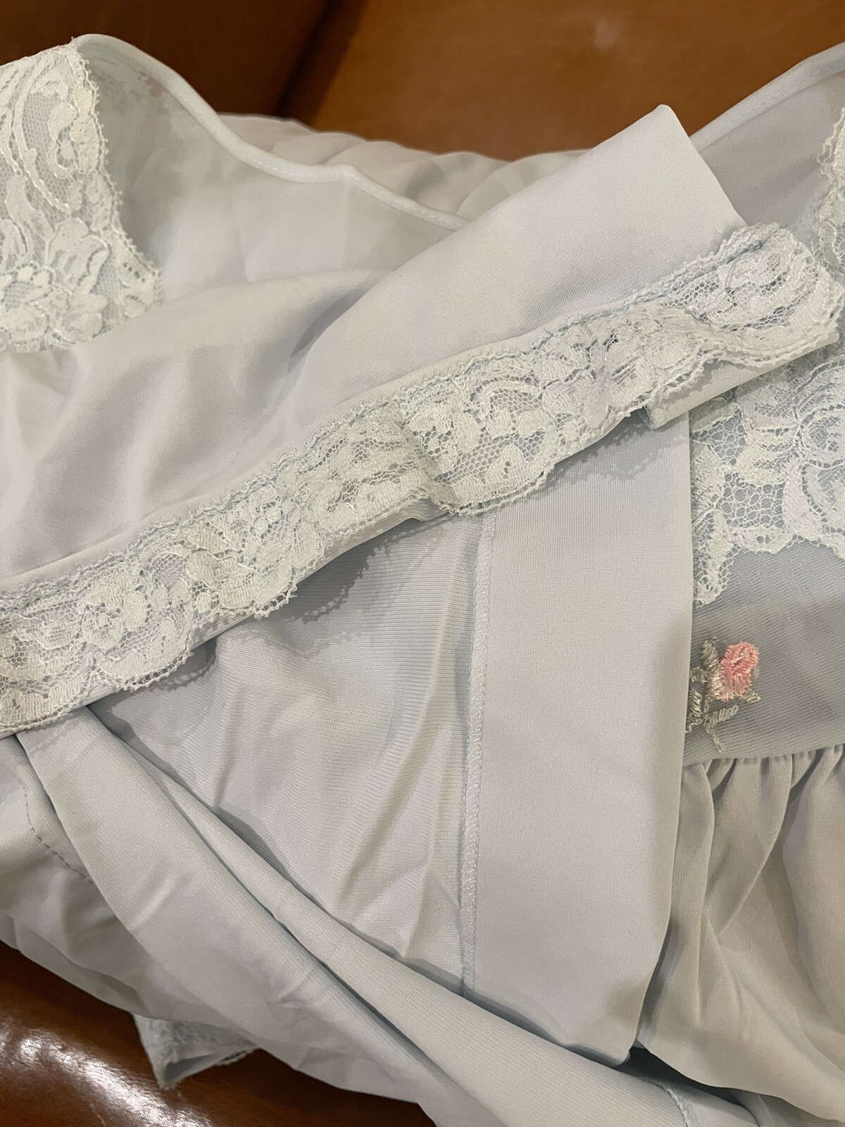 Shadowline Gown Robe Prairie Lace Long Sheer Blue Emb… - Gem