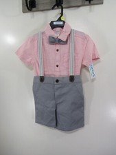 New Carters 3 Piece Set Boys Shirt Shorts Bow Tie Size 3T Gray Red White Buttons