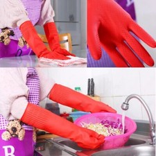 Lot of 4 Pairs Red Rubber Gloves For Household Cleaning Dishwashing Size S