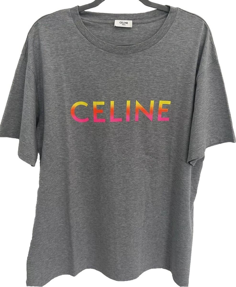Tシャツ・カットソー Celine Cotton T-Shirt With Multicolor Print Celine Rainbow Logo Graphic Print Crew Neck T-shirt Men Size