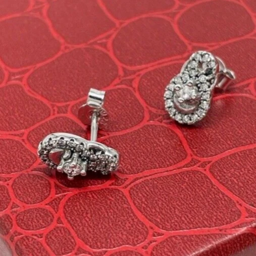 ORECCHINI COCCINELLE ARGENTO 925 RAGAZZA DONNA A BOTTONE CON PUNTILUCE BRILLANTI - Immagine 2 di 4