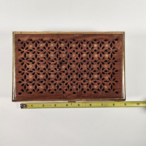 Handgeschnitzte Holz Schmuckschatulle Messingrand und Stern Intarsien Handwerk - Bild 16 von 17
