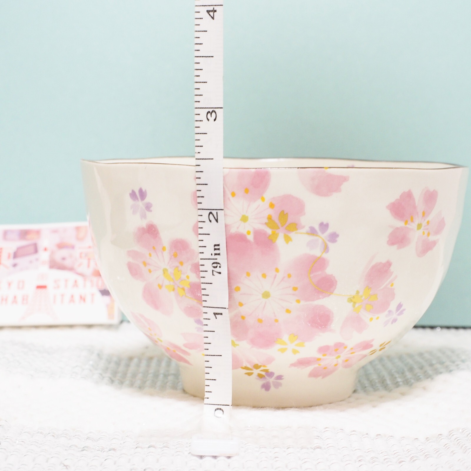 Japanese Rice Bowl Tea Cup Chopstick Set Mino-Yaki Cherry Blossom Made in Japan