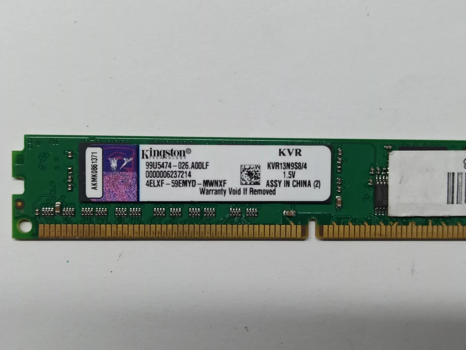 KVR13N9S8/4 Kingston 4GB PC3-10600 DDR3-1333MHz CL9 240-Pin DIMM Single Rank - Imagen 2 de 2