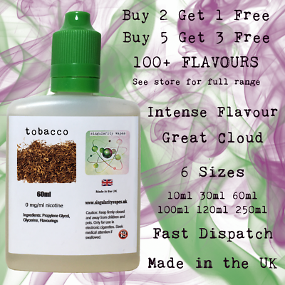 TOBACCO - E Liquid Vape Juice eliquid Max VG Cloud Chaser 0mg - UK MADE |  eBay UK