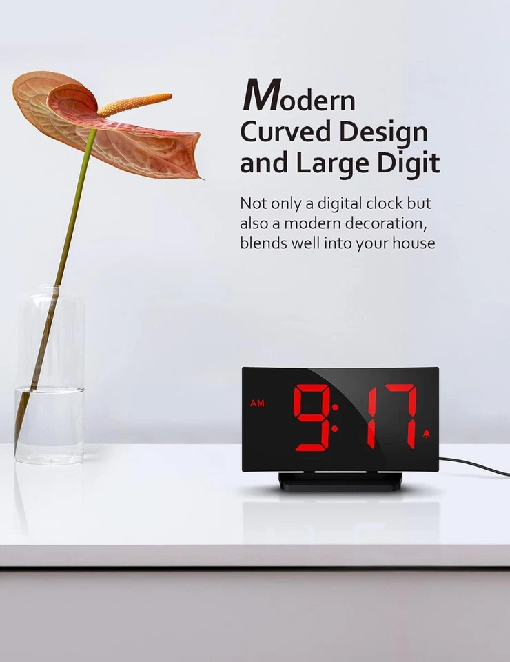 Elegant Digital Clock with Red LED Display & Curved Design - Perfect Gift Idea - Image 4 of 4