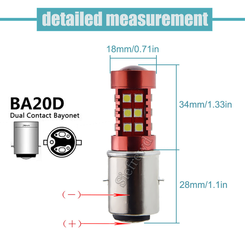 Lampadina LED Per Moto BA20D H6 12V – Bianca 6000K, 600 Lumen, 6V-30V DC, Universale