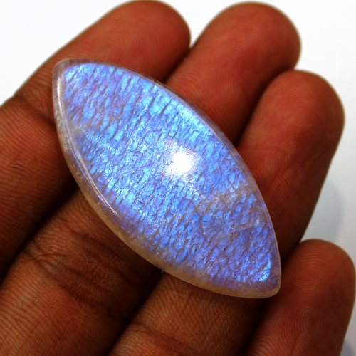 Piedra lunar arco iris brillo azul natural 51 quilates 46 mm x 21 mm piedra preciosa cabujón marquesa - Imagen 9 de 15