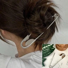 Giant Silver Safety Pin Hair Clip Metal Barrette Clip Hair Accessory Punk NEW