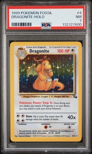 1999 Pokemon Dragonite #4 Fossil Holo PSA 7 NM