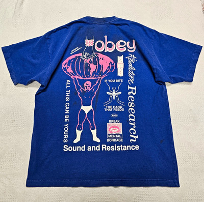 OBEY Men's L Revolution Research Resistance Blue GraphicShort Sleeve Tee Skater