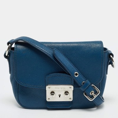 Miu Miu Pushlock Flap Blue Leather Crossbody Bag | eBay