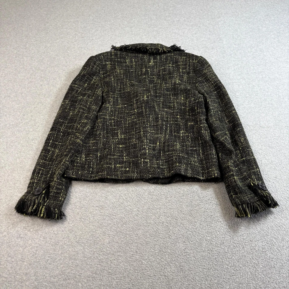 Nomadic Trader Blazer Women Medium Black Yellow Jacket Boucle Tweed Fringe Boho - Image 2 of 4