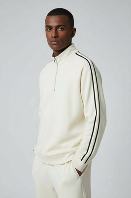 REISS Herren Chicago Struktur Streifen Half-Zip Sweatshirt Oberteil Weiß Größe S