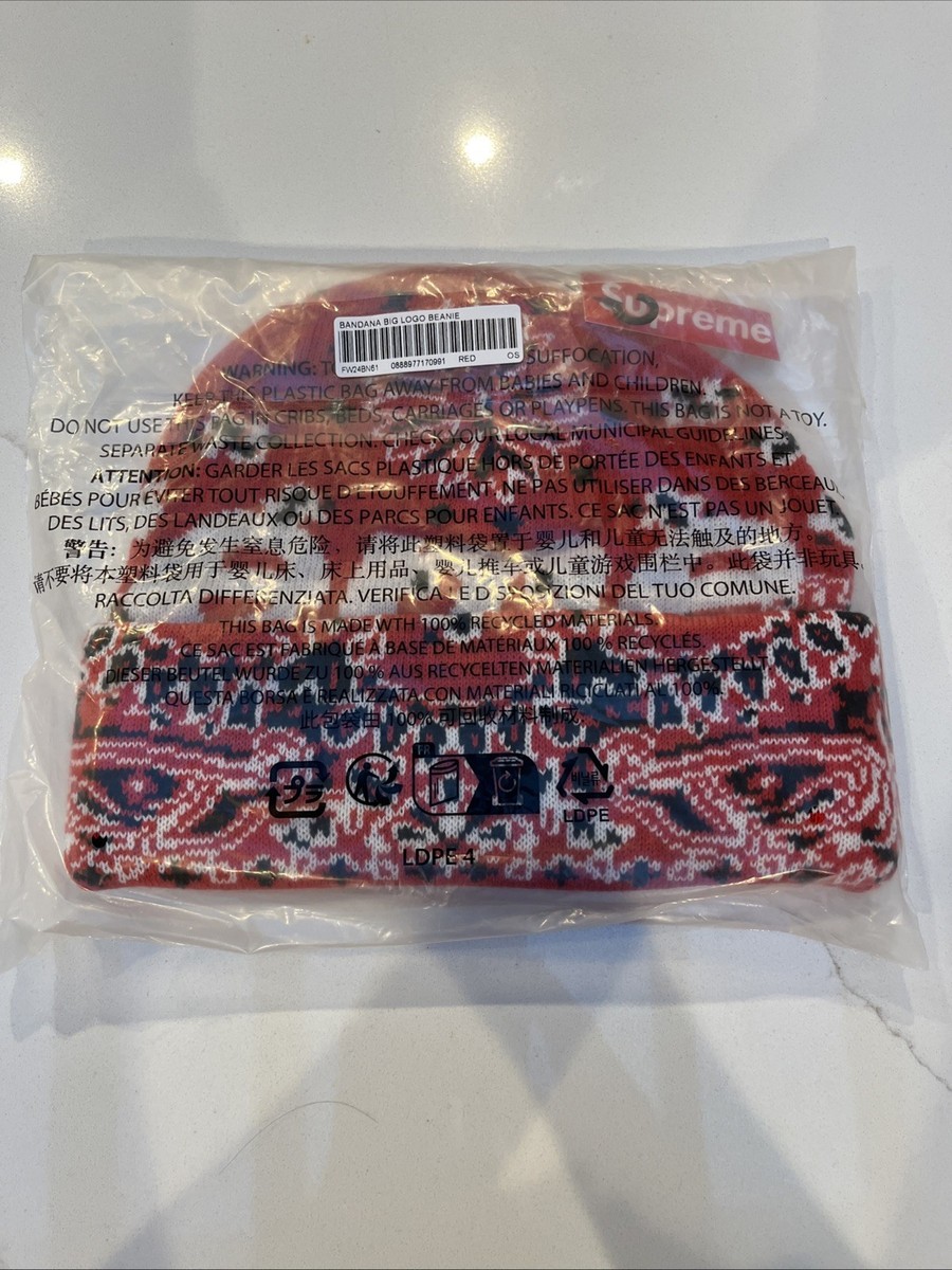 Supreme Red Bandana Big Logo Beanie Brand New with Tags And Sealed