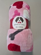 Spoiled Dog Plush Pet Throw Blanket 40"x50" NWT Pink With Hearts  Bones