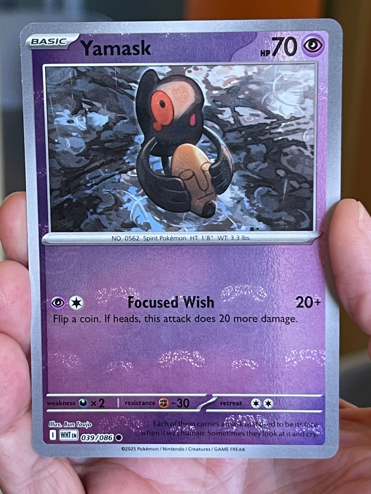 POKEMON YAMASK #039/086 COMMON MASTER BALL WHITE FLARE REVERSE HOLOFOIL NM