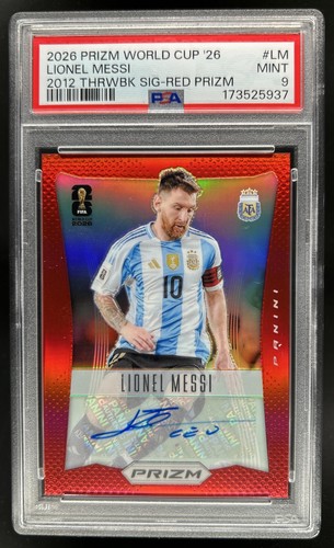 2026 Prizm World Cup Lionel Messi 2012 Throwback Signatures Red Auto #/99 PSA 9