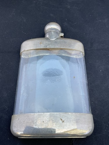 Antique Silver-Plated Hand-Blown Glass Hip Flask “Germany“ Hallmark 8oz Capacity - Picture 4 of 15